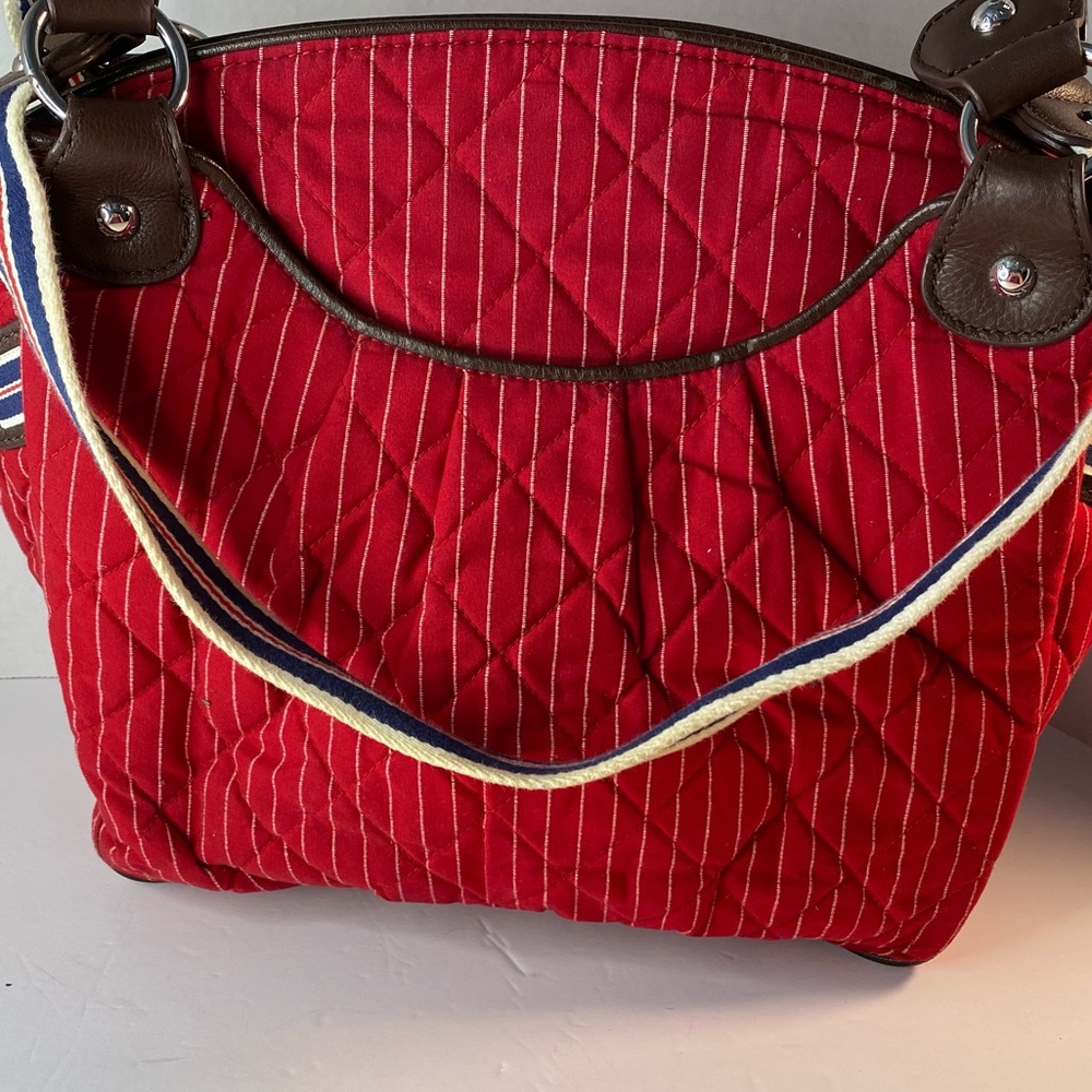 Vera Bradley Retired Mandy Tote Quilted - Red Pinstripe with fish print interior